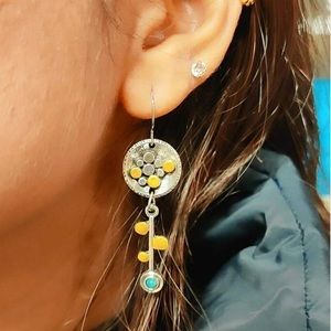 Vintage Retro Silver Plated Leaf Drop Earrings